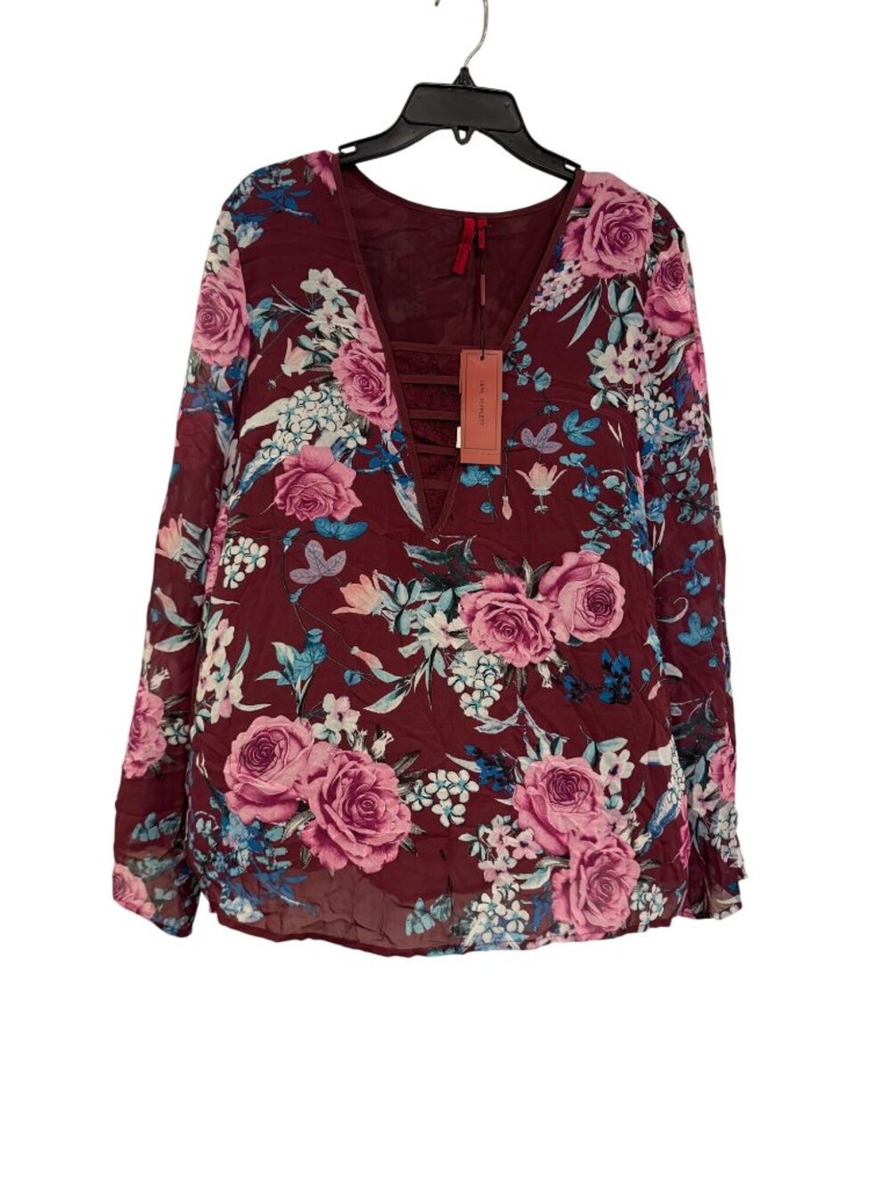 Love Scarlett Floral Bell Sleeve Blouse New Rose Pomegranate Large